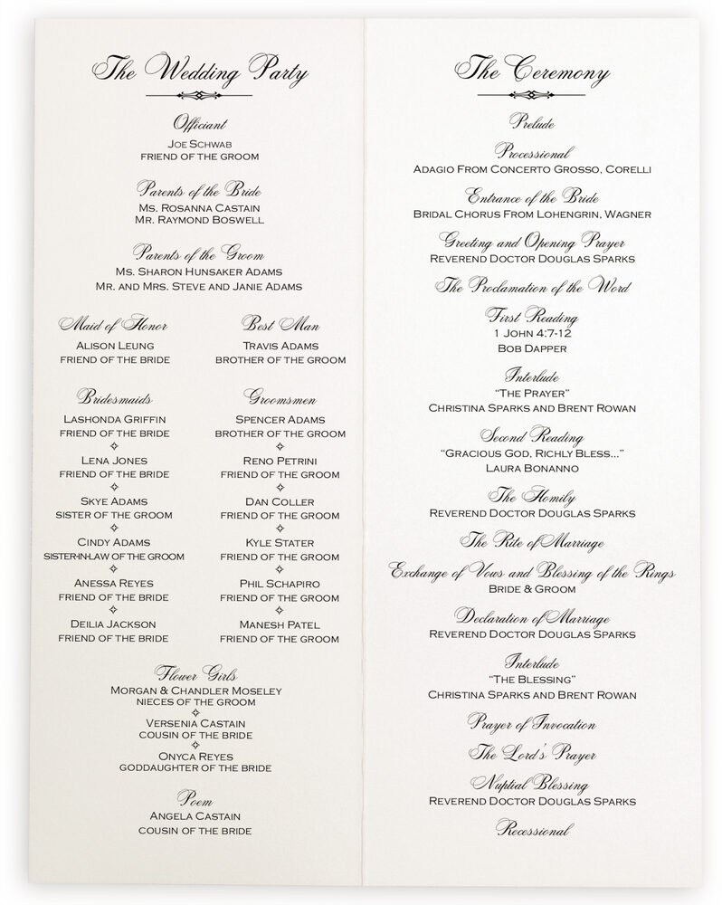 Only Calligraphy Classic Wedding Church Program Simple, Elegant and